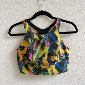 Lululemon Sports Bra Womens 10 Multicolor Excellent High Neck Racerback Abstract